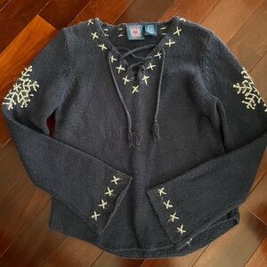 Next Era Women's Sweater Navy Blue White Snowflakes Sleeves Vintage Size L Good